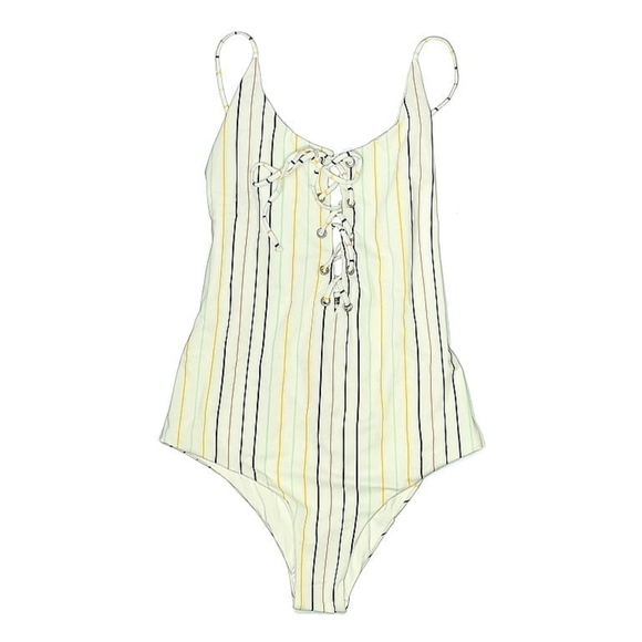 Tavik+ Striped Lace-Up One Piece Swimsuit Yellow Ivory Size S - Picture 3 of 6